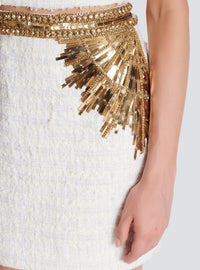 Jupe en tweed brodé - Blanc & Or