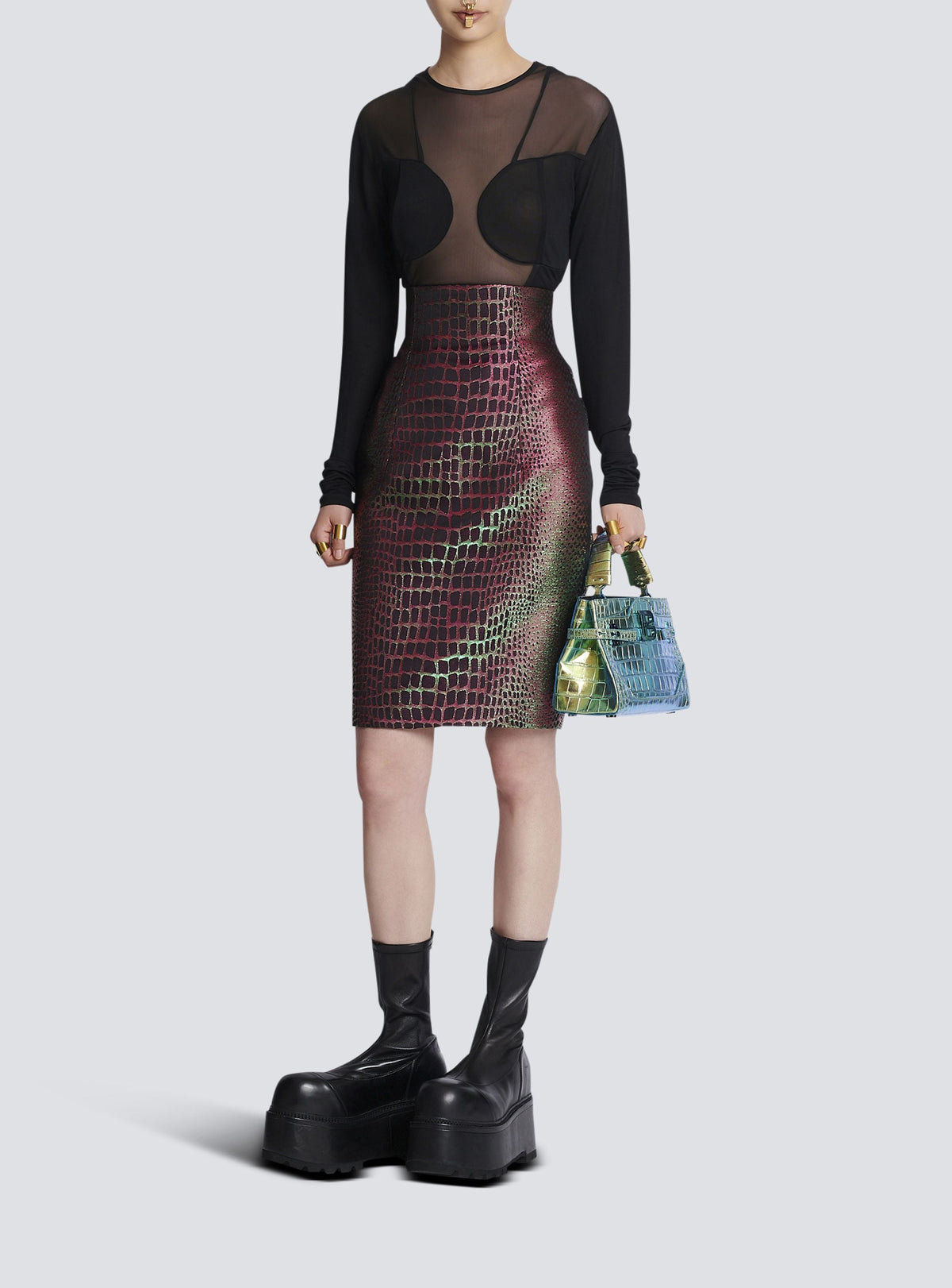 Jupe jacquard croco irisé - Multicolore