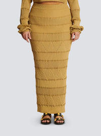 Jupe longue en maille jacquard - Marron clair