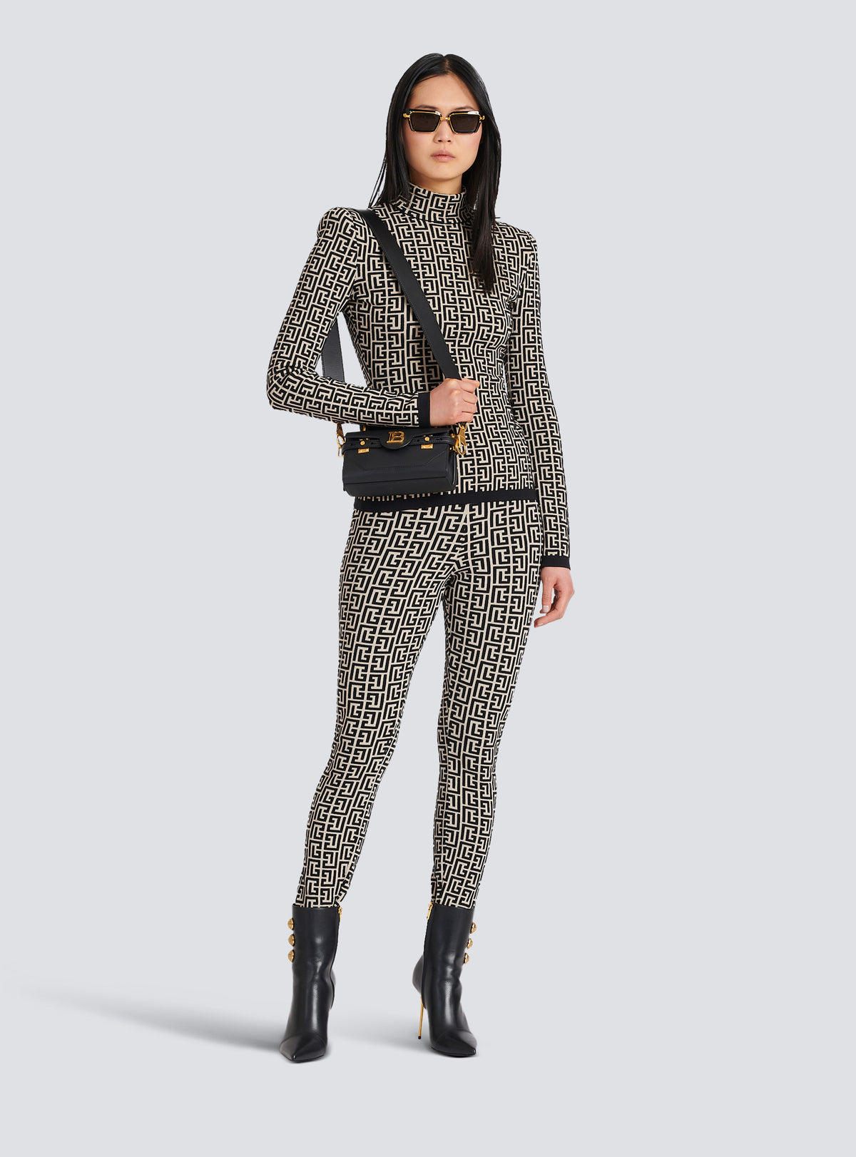 Leggings en maille à monogramme - Ivoire & Noir
