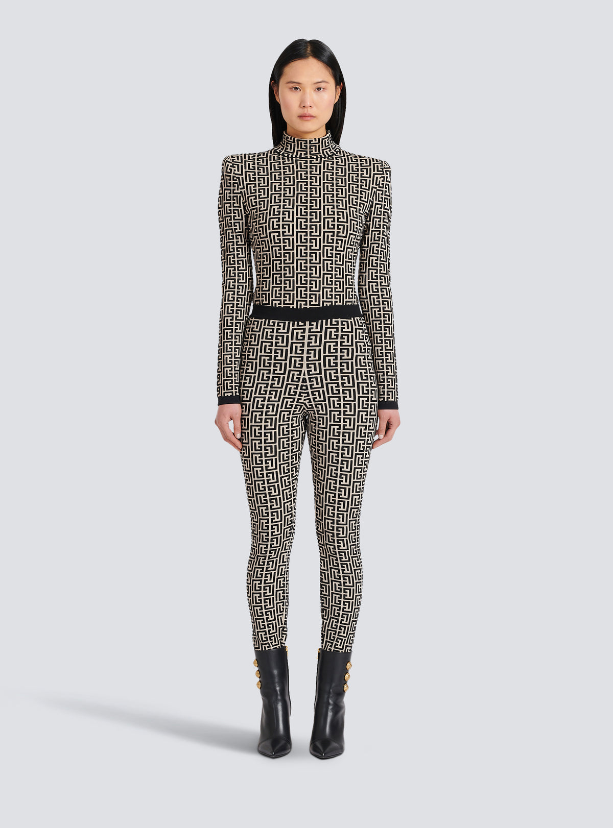 Leggings en maille à monogramme - Ivoire & Noir