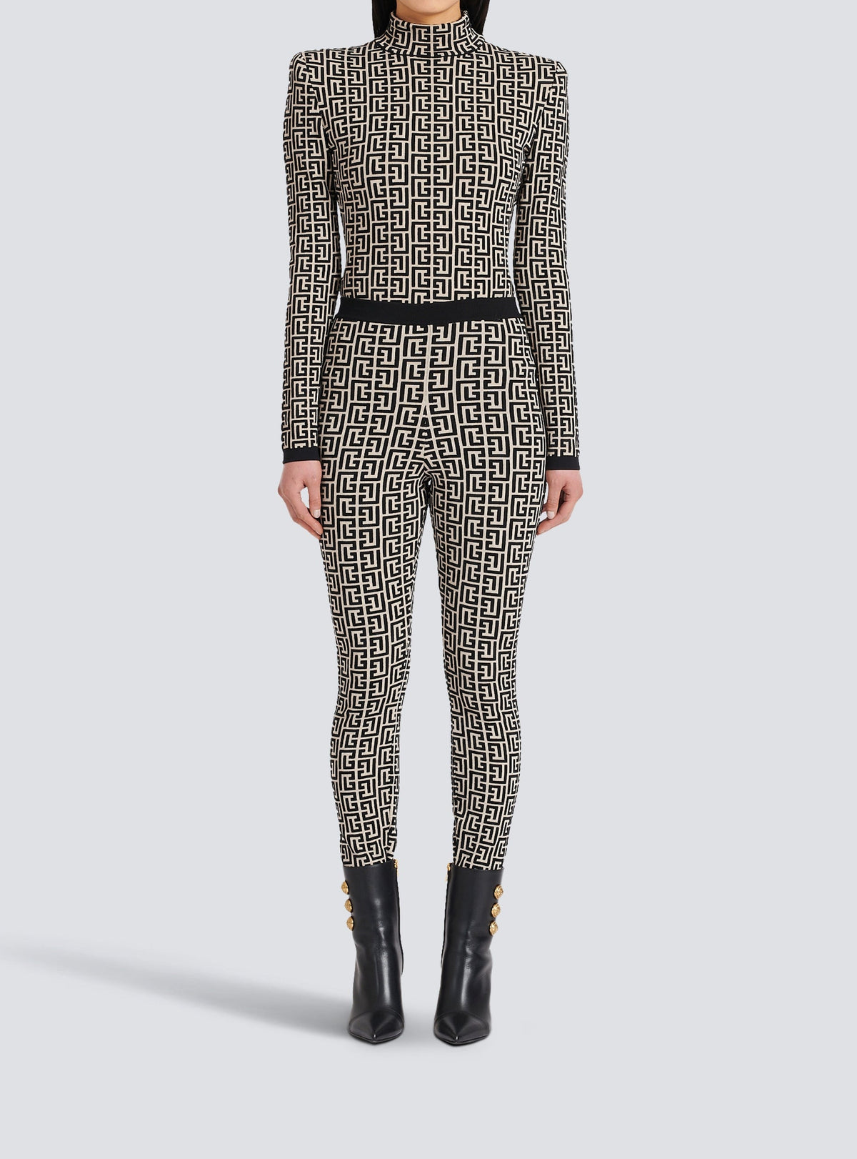 Wool monogram leggings - Ivory & Black