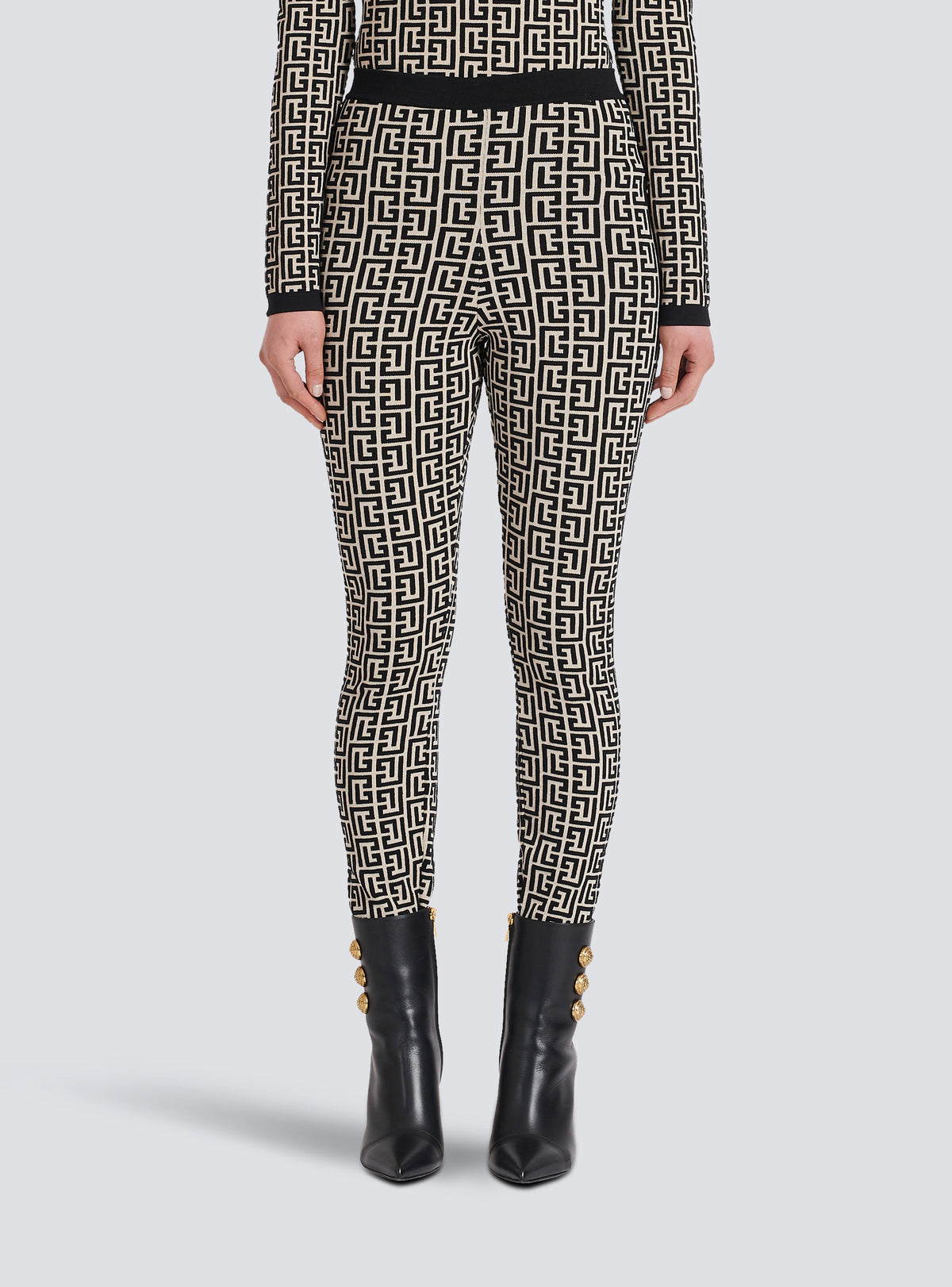 Leggings en maille à monogramme - Ivoire & Noir