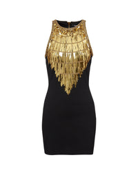 Embroidered short dress with racerback armholes - Black & Gold