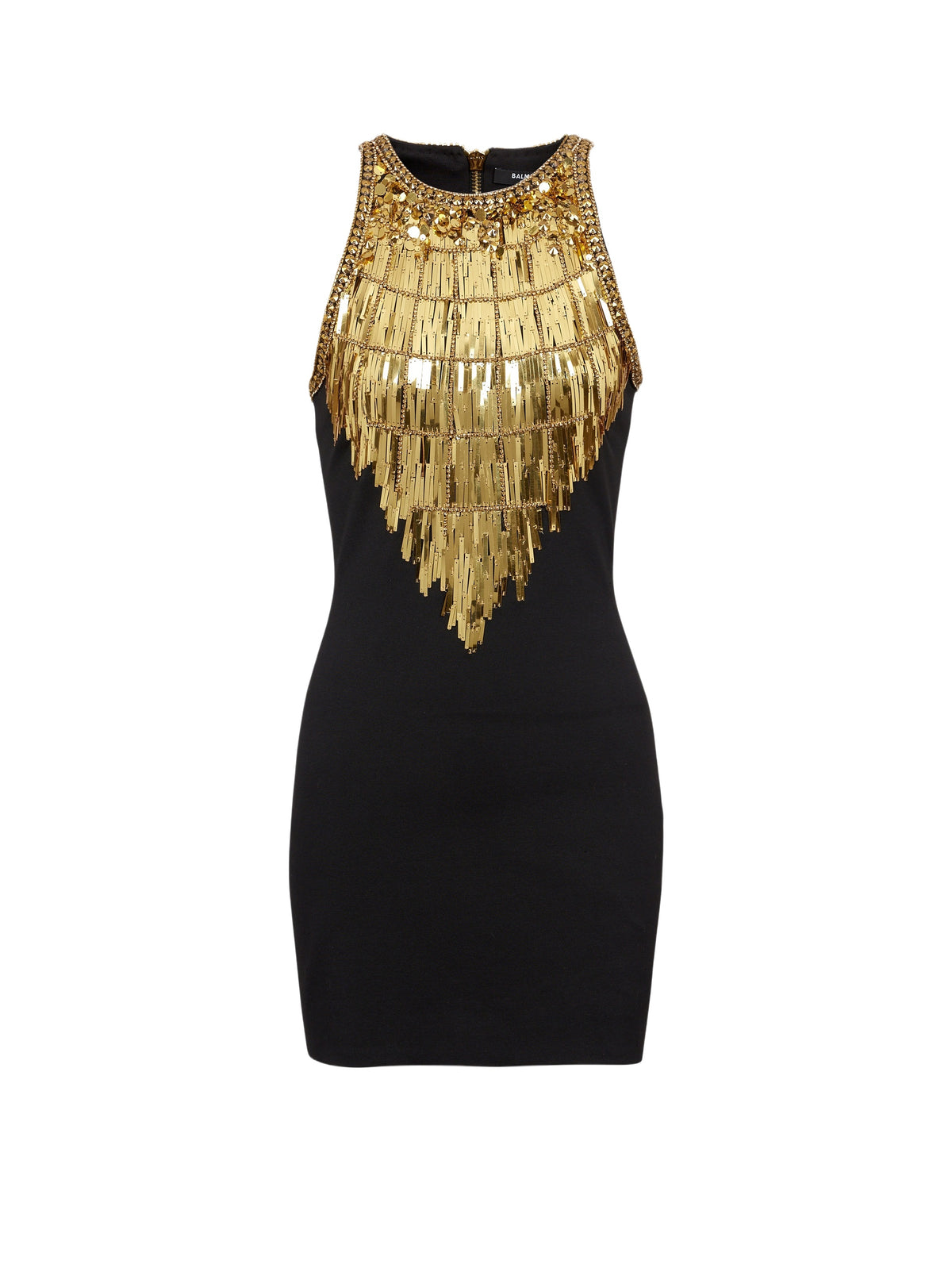 Embroidered short dress with racerback armholes - Black & Gold