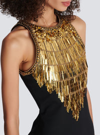 Embroidered short dress with racerback armholes - Black & Gold