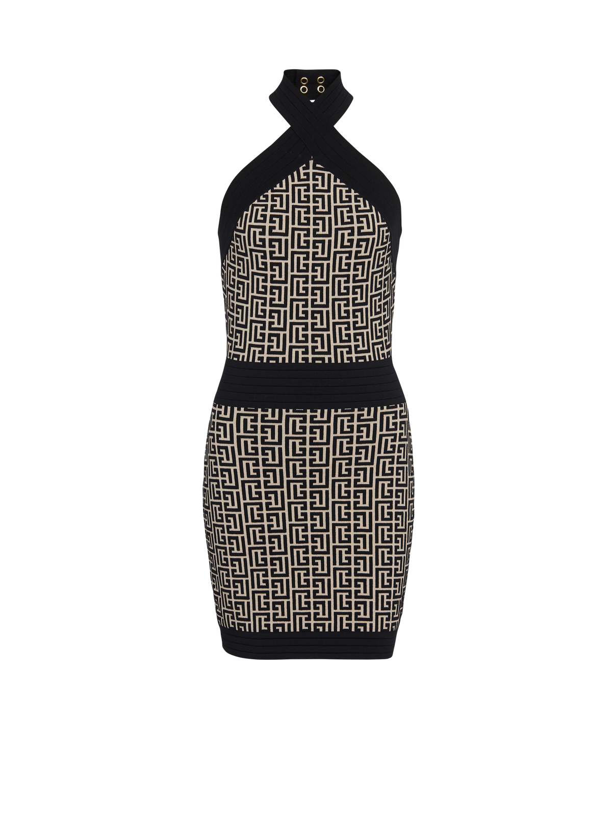 Robe courte monogramme en laine - Ivoire & Noir