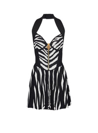 Robe courte zébrée en maille jacquard - Noir & Naturel