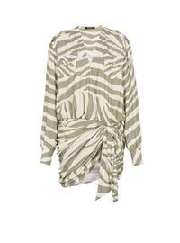Draped short dress with zebra print - Beige & Light Khaki
