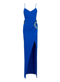 Robe longue portefeuille en jersey brodé serpent - Bleu Électrique