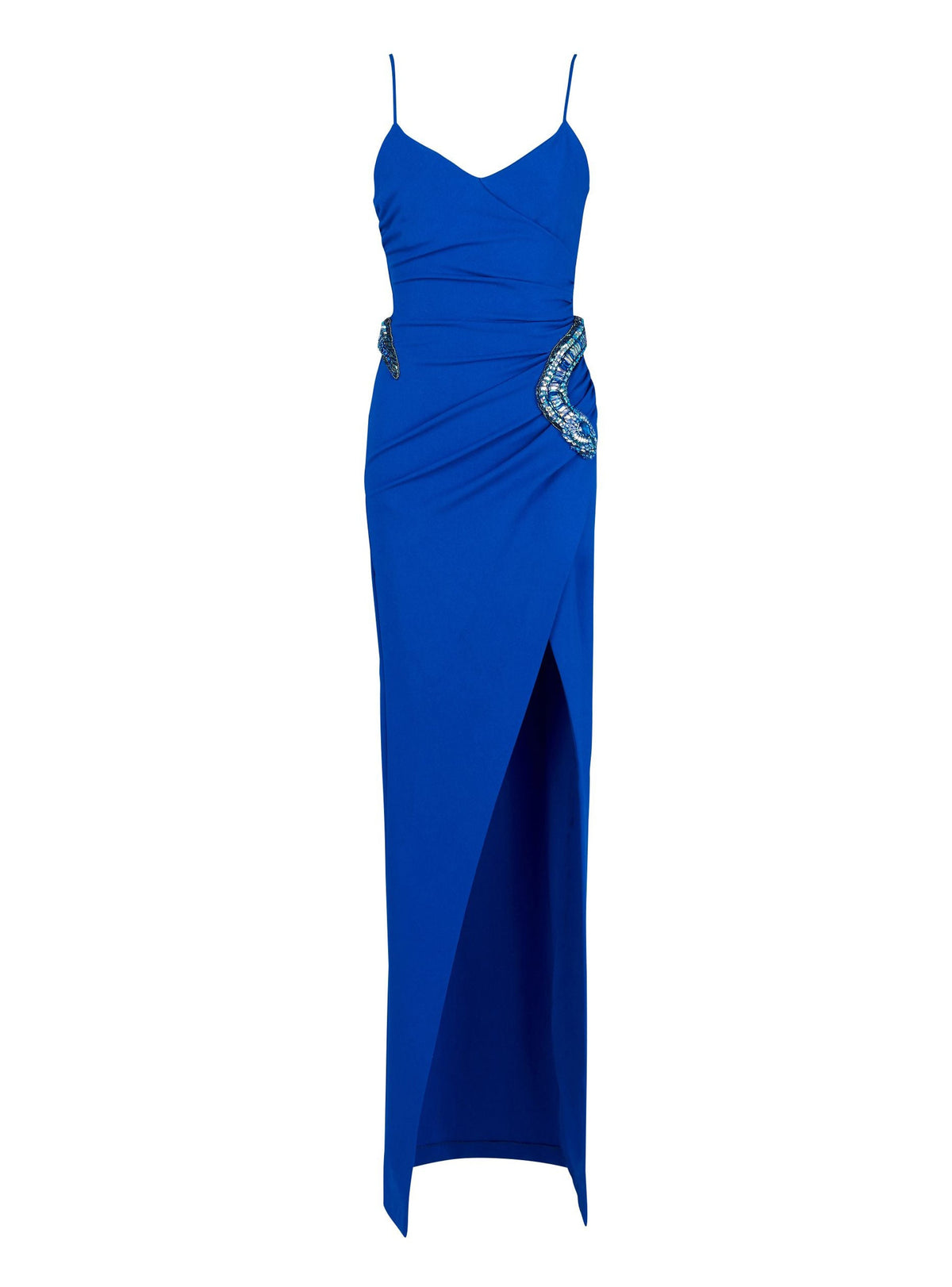 Robe longue portefeuille en jersey brodé serpent - Bleu Électrique
