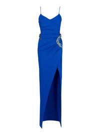 Robe longue portefeuille en jersey brodé serpent - Bleu Électrique