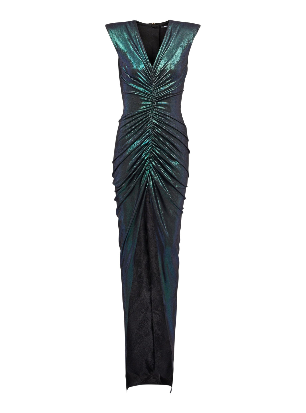 Draped long iridescent jersey dress - Hologram Blue