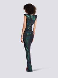 Robe drapée en jersey iridescent - Bleu Hologramme