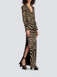 Robe longue brodée zèbre - Noir & Or