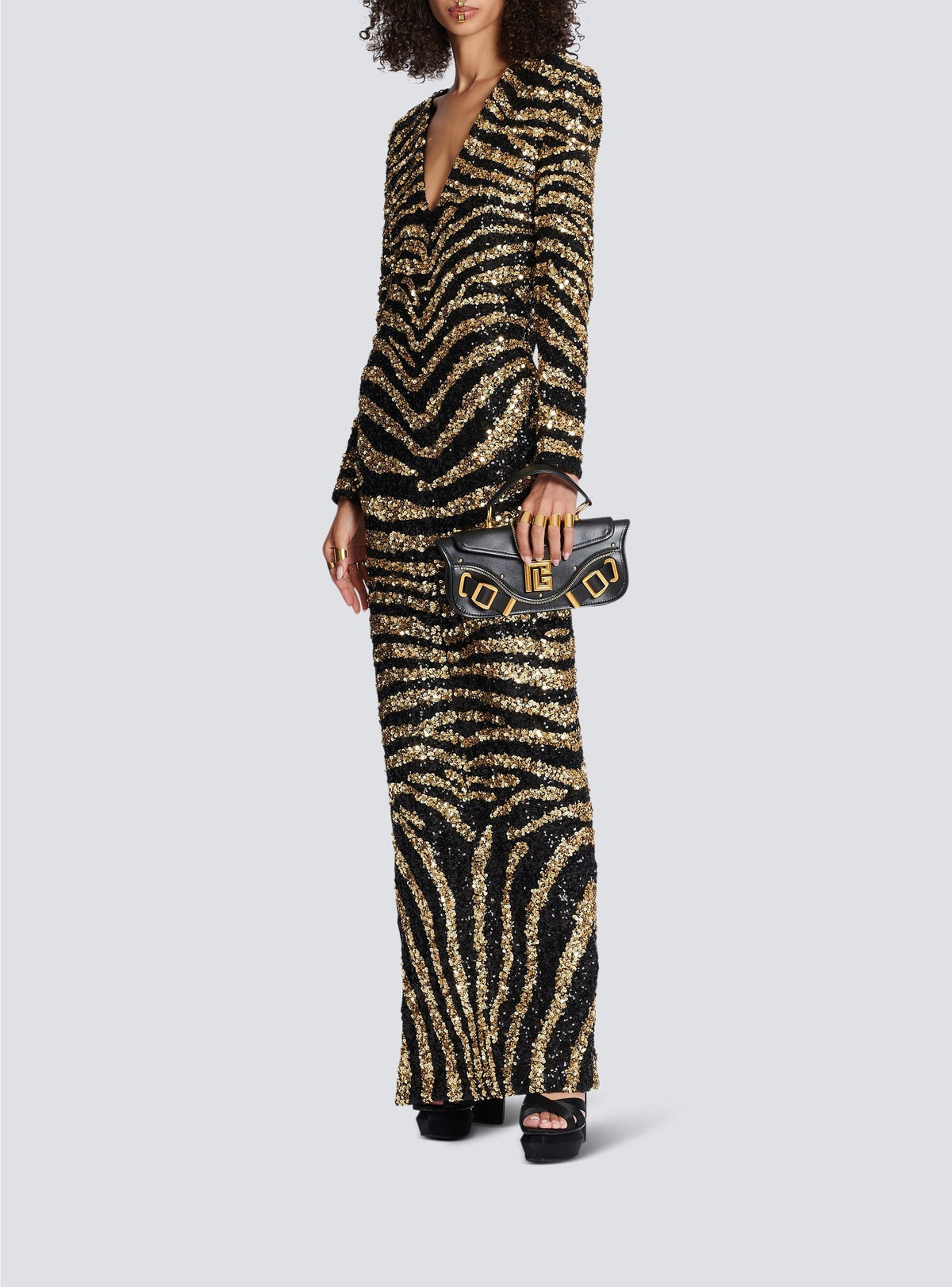 Robe longue brodée zèbre - Noir & Or