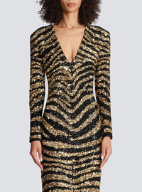 Robe longue brodée zèbre - Noir & Or