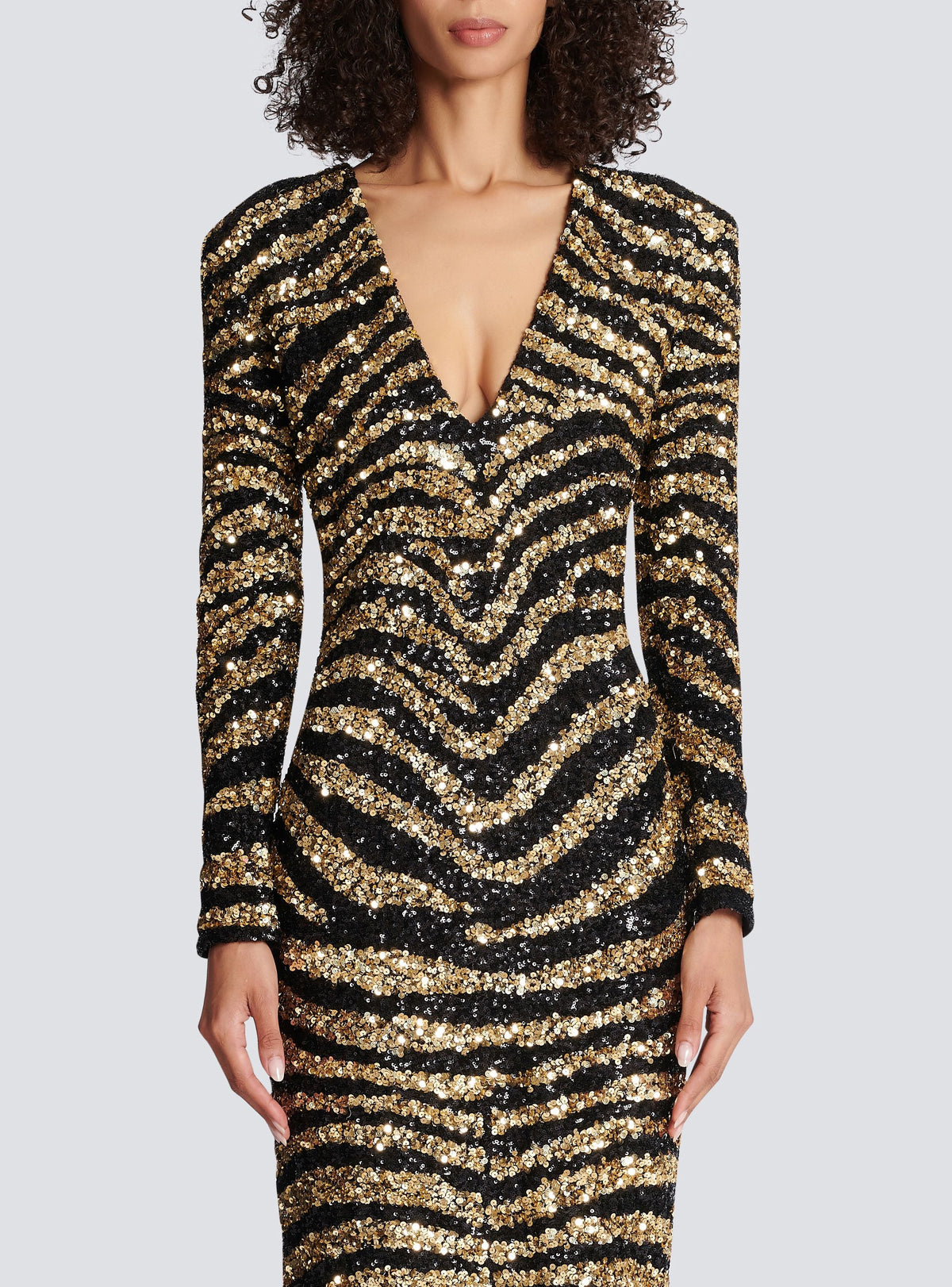 Robe longue brodée zèbre - Noir & Or