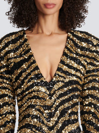Robe longue brodée zèbre - Noir & Or