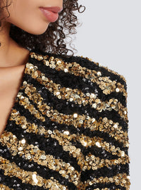 Robe longue brodée zèbre - Noir & Or