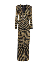 Robe longue brodée zèbre - Noir & Or