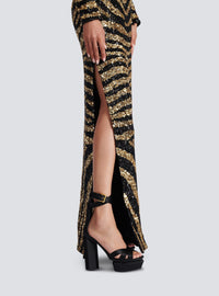 Robe longue brodée zèbre - Noir & Or