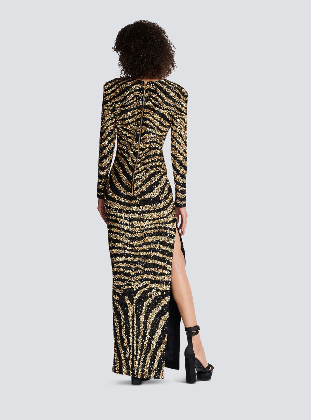 Robe longue brodée zèbre - Noir & Or