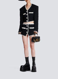 Veste courte en tweed à détails contrastés - Noir & Blanc