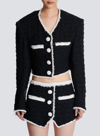 Veste courte en tweed à détails contrastés - Noir & Blanc