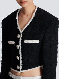 Veste courte en tweed à détails contrastés - Noir & Blanc