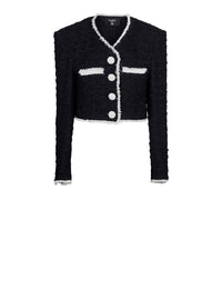 Veste courte en tweed à détails contrastés - Noir & Blanc