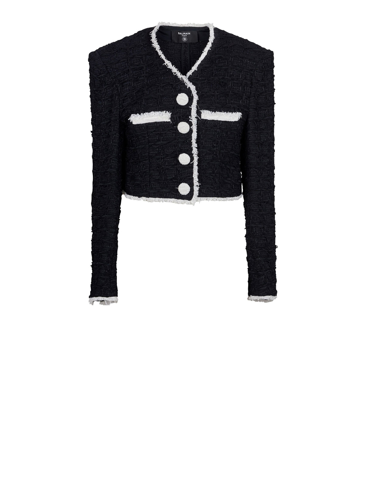 Veste courte en tweed à détails contrastés - Noir & Blanc
