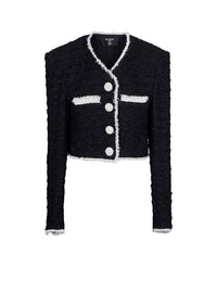 Veste courte à détails contrastés en tweed - Noir & Blanc