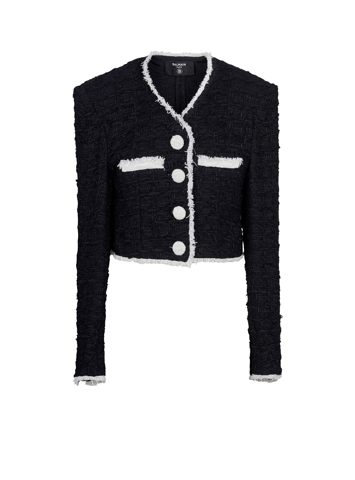 Veste courte à détails contrastés en tweed - Noir & Blanc