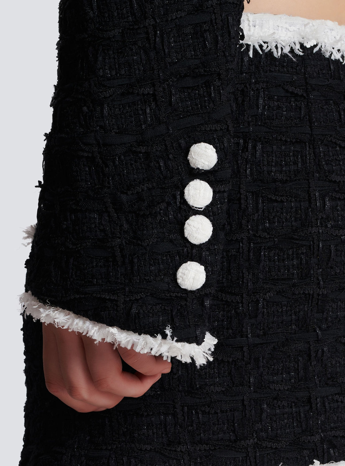 Veste courte en tweed à détails contrastés - Noir & Blanc