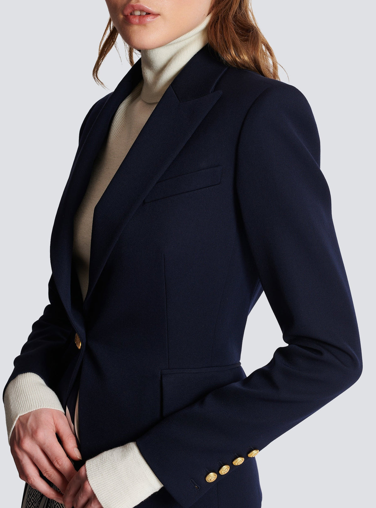 Blazer à simple boutonnage en laine - Marine