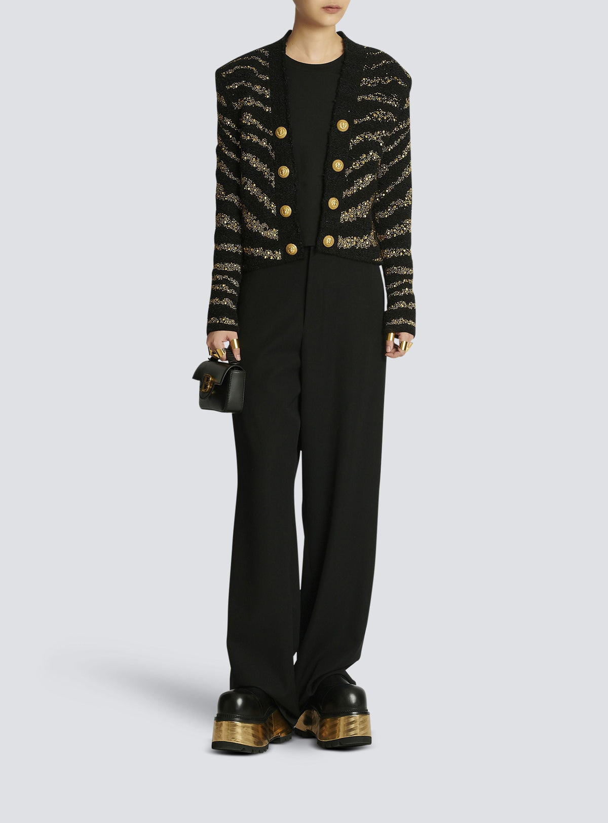 Veste en tweed zèbre côte à côte - Noir & Or