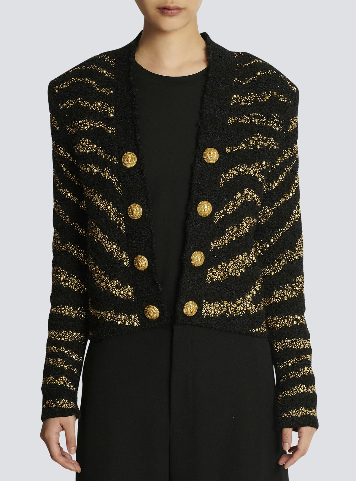Veste en tweed zèbre côte à côte - Noir & Or