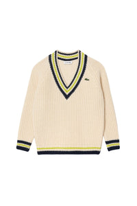 Pull Tennis à col V oversize en laine - Laponie & Abîmes