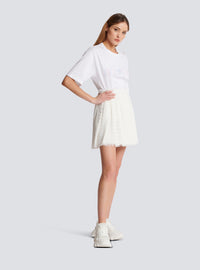 Jupe patineuse en tweed frangé - Blanc