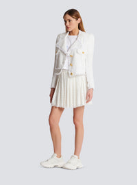 Jupe patineuse en tweed frangé - Blanc