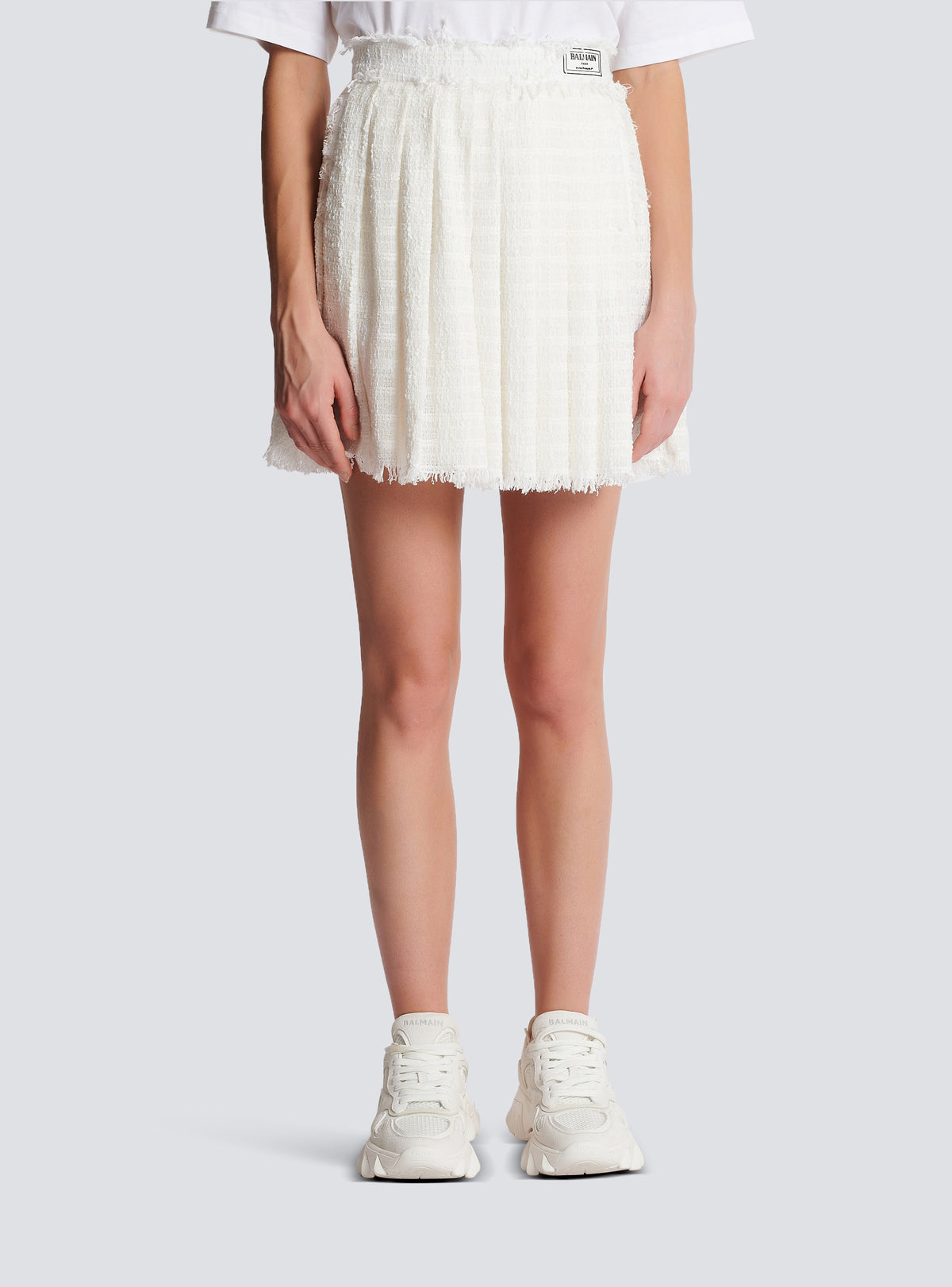 Jupe patineuse en tweed frangé - Blanc