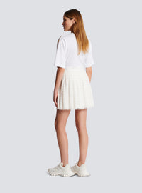 Jupe patineuse en tweed frangé - Blanc