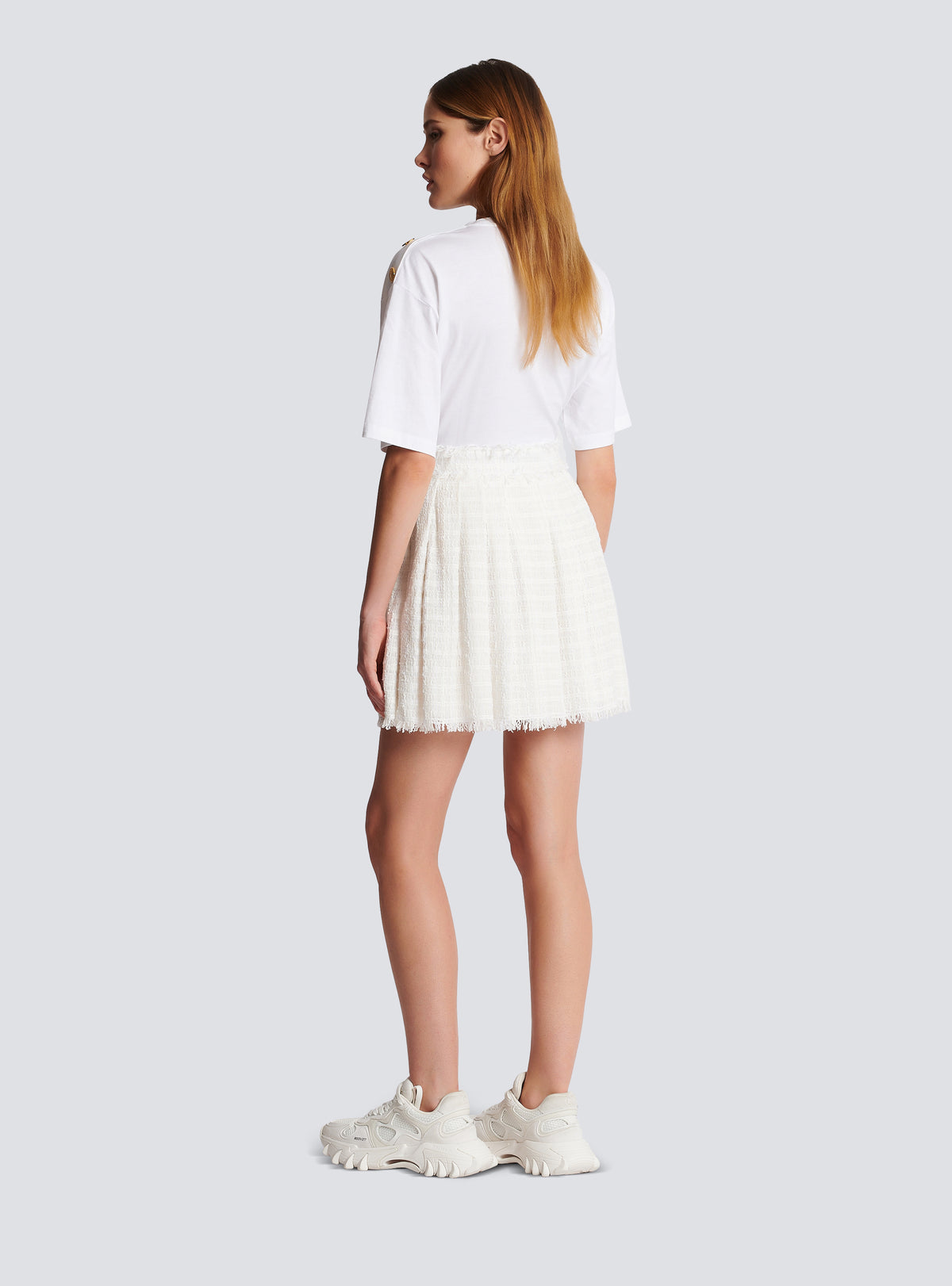 Jupe patineuse en tweed frangé - Blanc