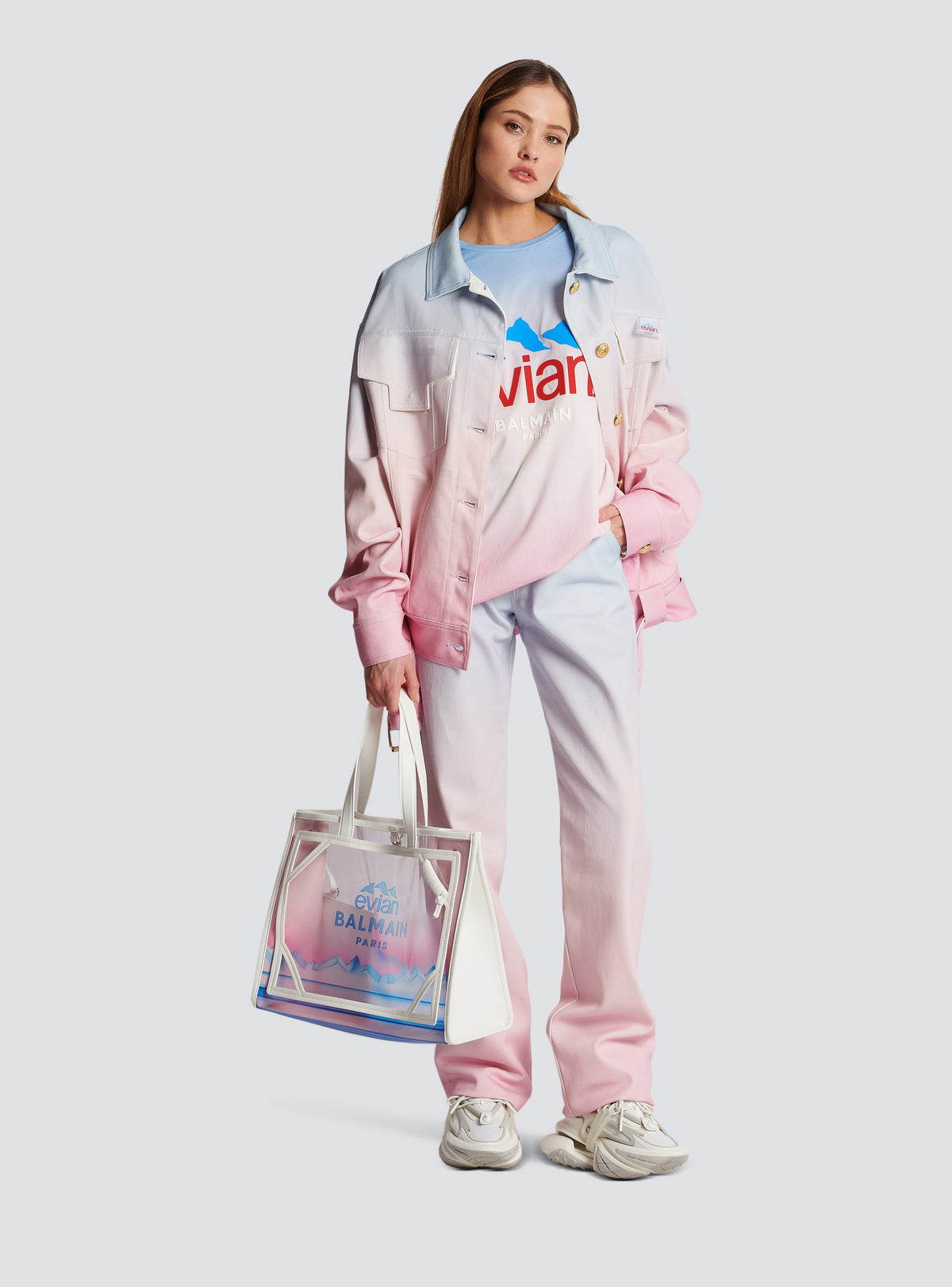 Jean large Balmain x Evian - Bleu, Rose pâle & Rose