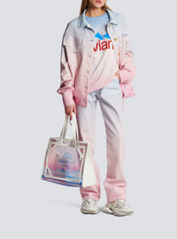 Balmain x Evian wide-leg denim trousers - Blue & Pale Pink & Pink
