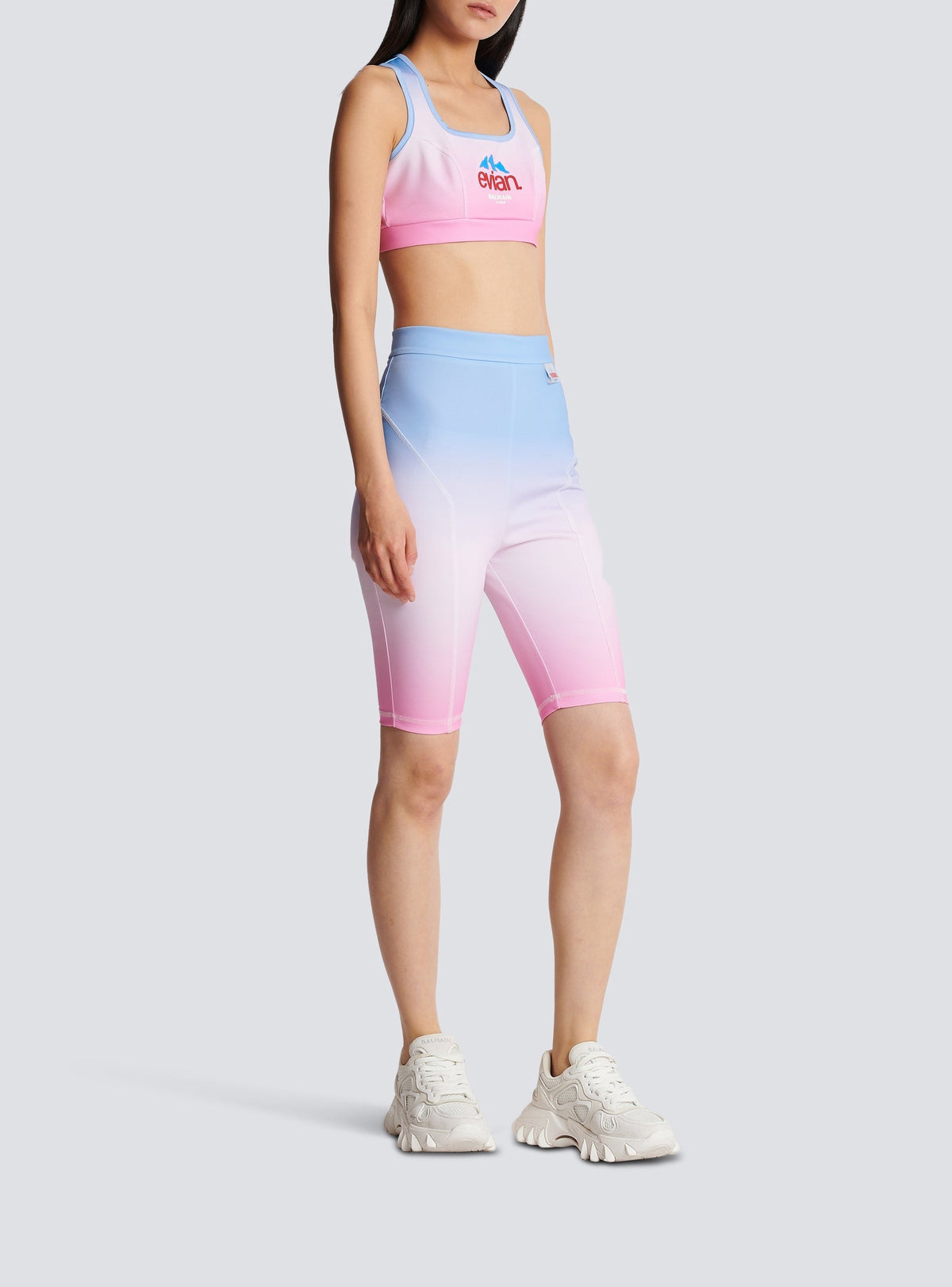 Balmain x Evian cycling shorts - Blue & Pale Pink & Pink