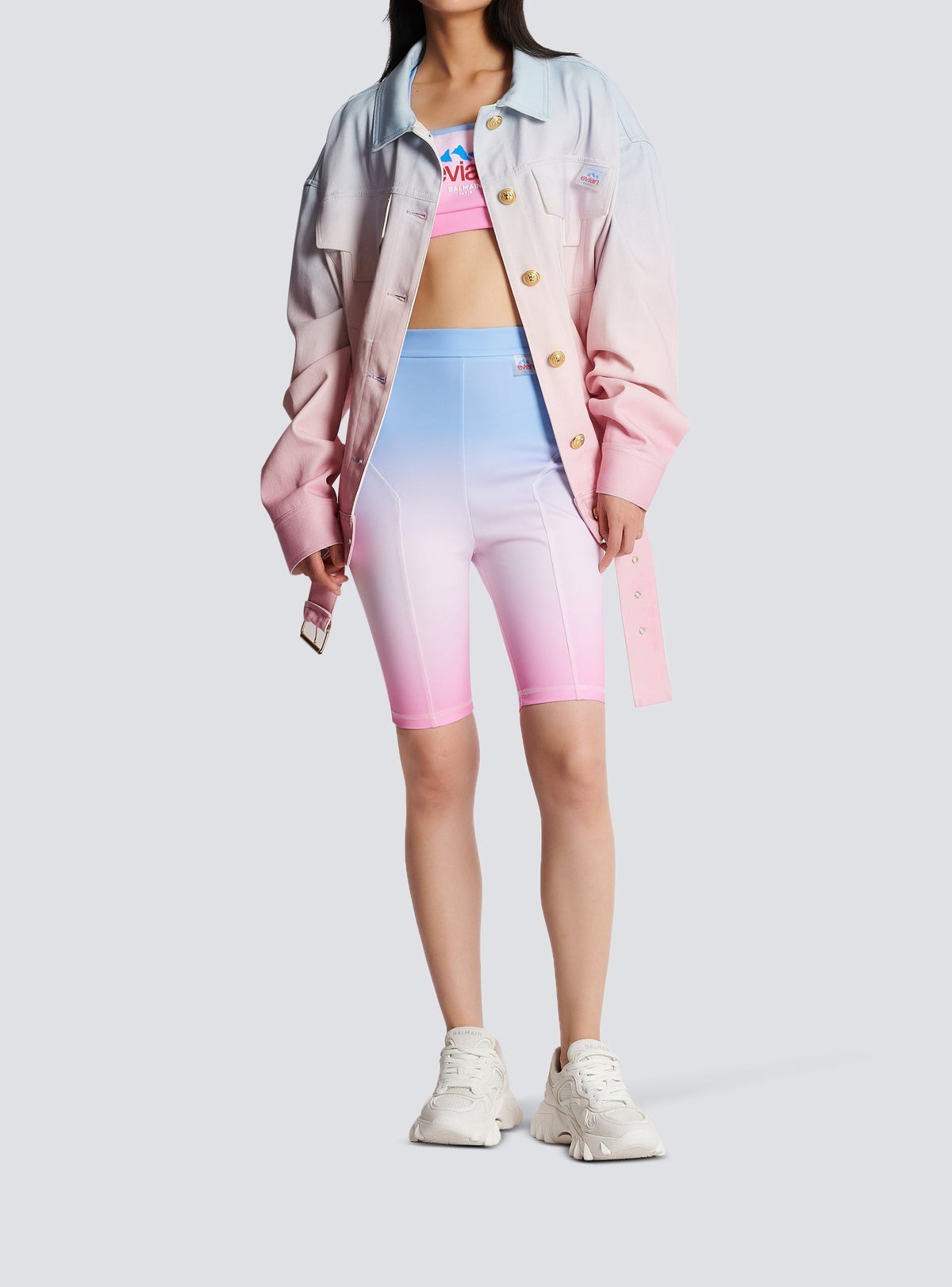 Balmain x Evian cycling shorts - Blue & Pale Pink & Pink