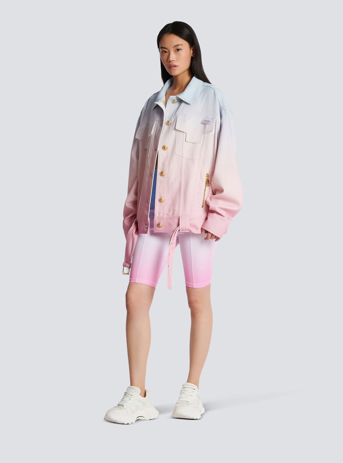 Balmain x evian - veste oversize - Bleu & Rose Pâle & Rose