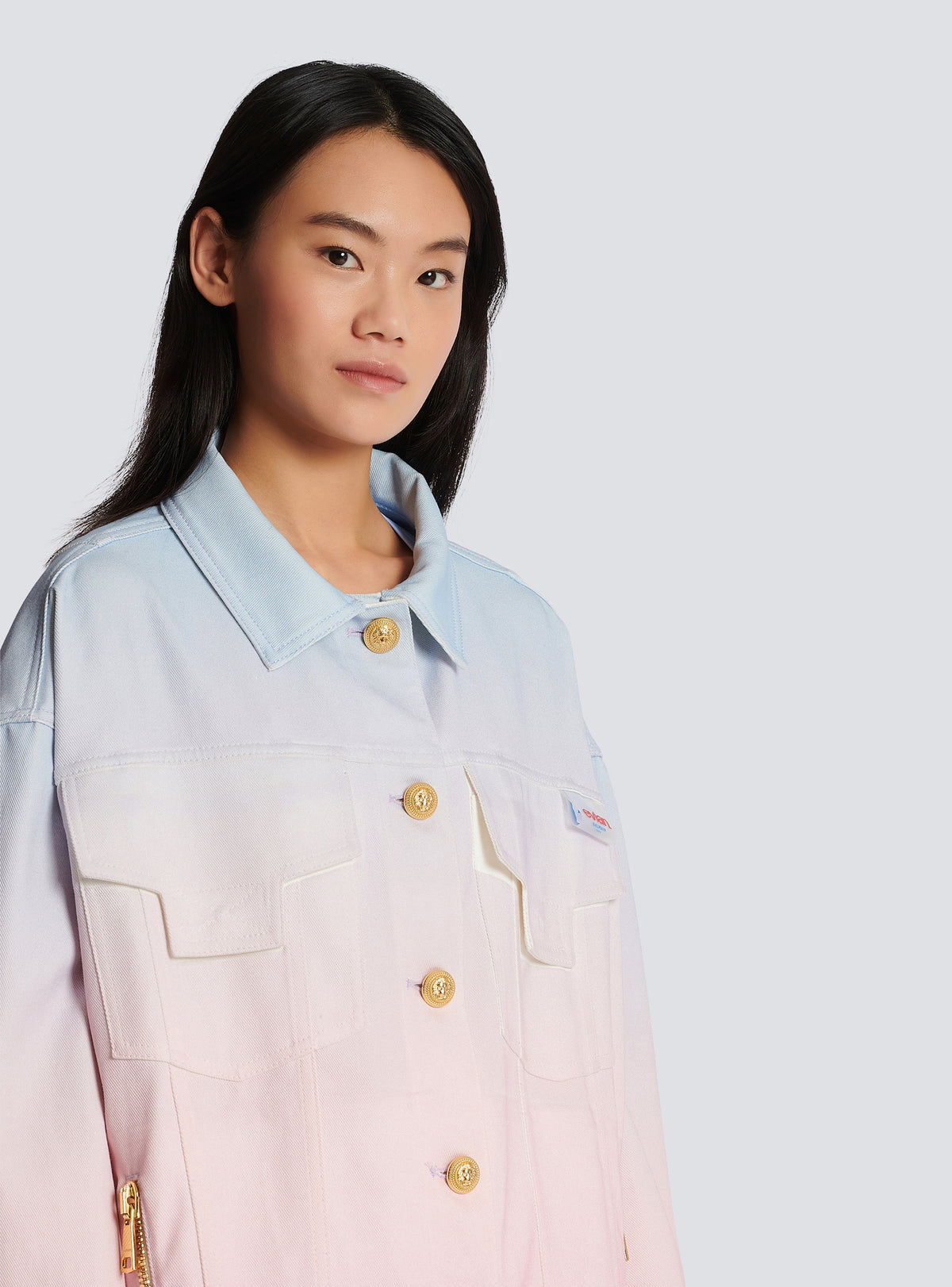 Balmain x evian - veste oversize - Bleu & Rose Pâle & Rose